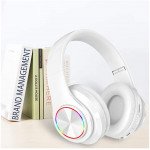Wholesale LED Bluetooth Wireless Foldable Headphone Headset with Built in Mic for Adults Children Work Home School for Universal Cell Phones, Laptop, Tablet, and More (White)